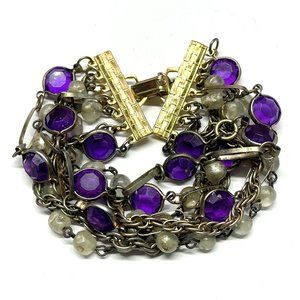 Vintage Purple Crystal Pearl Chain Bracelet
